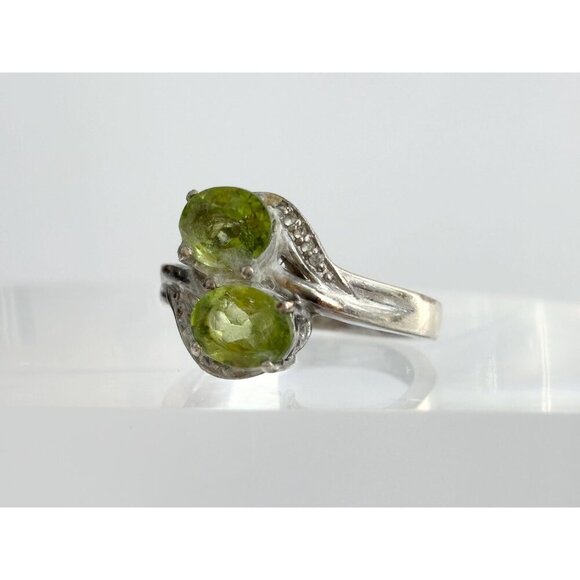 Bypass Shank Peridot Double Oval Multi Gemstone 925 Vintage Ring - sz 8 - Picture 6 of 10